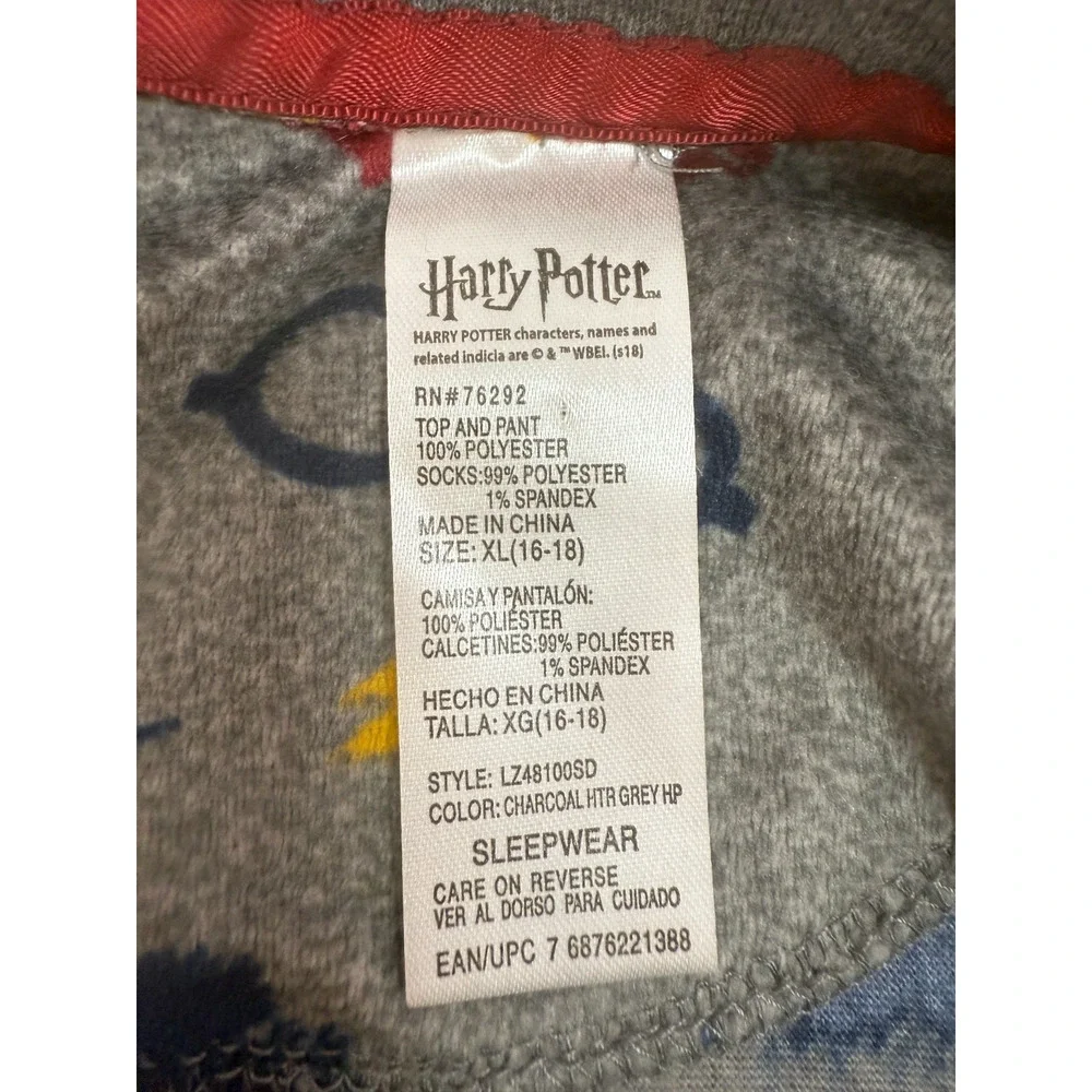 Harry Potter Hogwarts Gray Long Sleeve Sleep Shirt Lounge Top XXL Youth